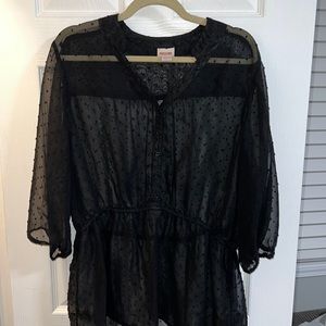 SHEER 3/4 LENGTH SLEEVE WOMENS BLOUSE SIZE XXL TUNIC LENGTH